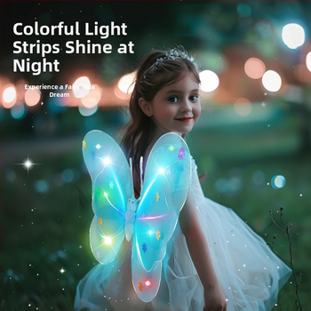 Világító angyali pillangó szárnyak, tündérpálca és hátsó kiegészítő – műanyag játék 0–3 éveseknek
