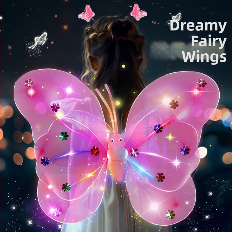 Világító angyali pillangó szárnyak, tündérpálca és hátsó kiegészítő – műanyag játék 0–3 éveseknek