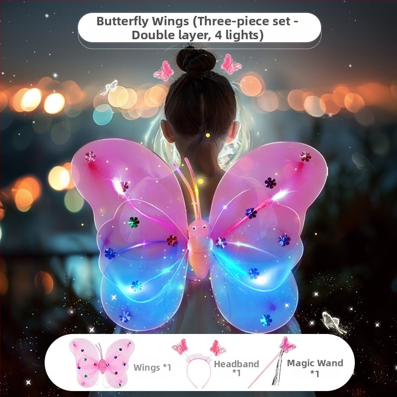 Világító angyali pillangó szárnyak, tündérpálca és hátsó kiegészítő – műanyag játék 0–3 éveseknek