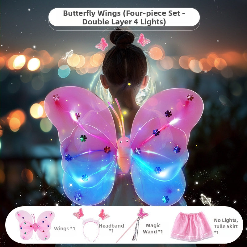Világító angyali pillangó szárnyak, tündérpálca és hátsó kiegészítő – műanyag játék 0–3 éveseknek