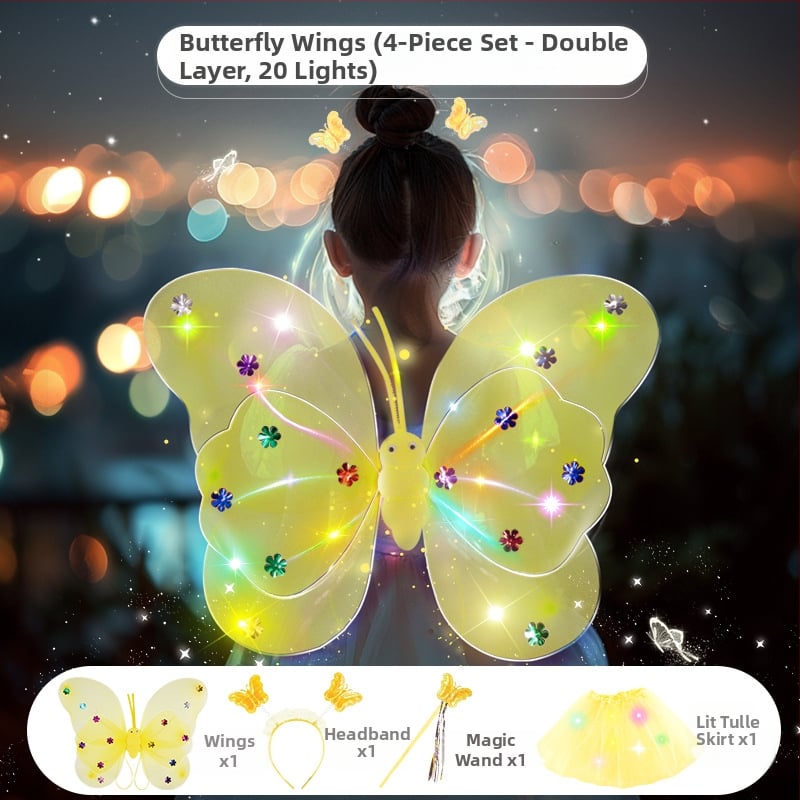 Világító angyali pillangó szárnyak, tündérpálca és hátsó kiegészítő – műanyag játék 0–3 éveseknek
