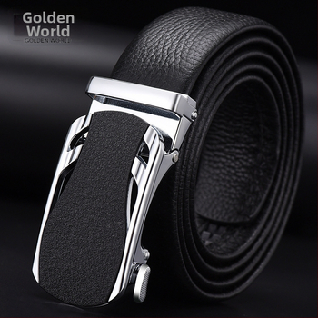 Vīriešu josta no īstas ādas pirmās kārtas ar sakausējuma automātisko sprādzi, platums 2–4 cm, biznesa minimalistiskais stils