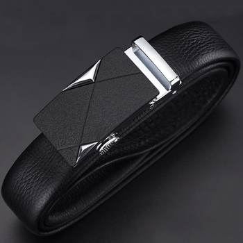 Vīriešu josta no īstas ādas pirmās kārtas ar sakausējuma automātisko sprādzi, platums 2–4 cm, biznesa minimalistiskais stils