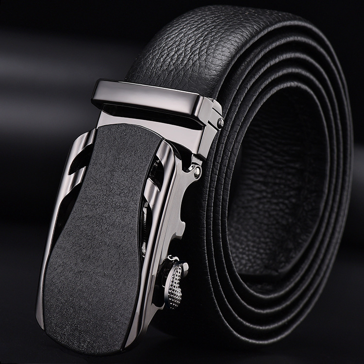Vīriešu josta no īstas ādas pirmās kārtas ar sakausējuma automātisko sprādzi, platums 2–4 cm, biznesa minimalistiskais stils