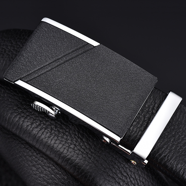 Vīriešu josta no īstas ādas pirmās kārtas ar sakausējuma automātisko sprādzi, platums 2–4 cm, biznesa minimalistiskais stils