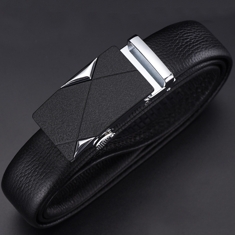 Vīriešu josta no īstas ādas pirmās kārtas ar sakausējuma automātisko sprādzi, platums 2–4 cm, biznesa minimalistiskais stils