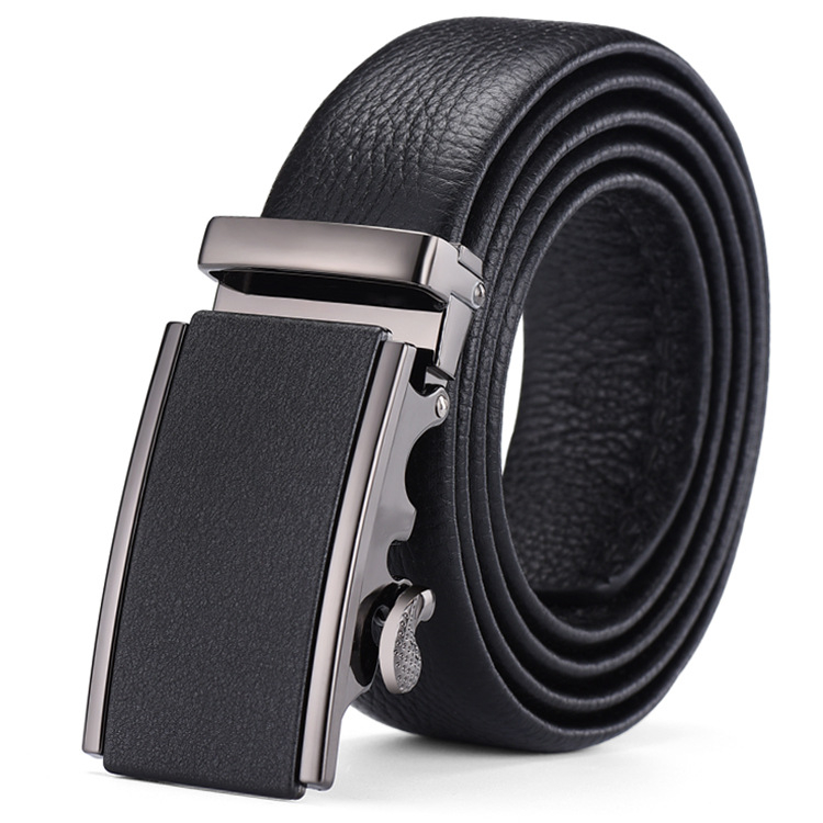 Vīriešu josta no īstas ādas pirmās kārtas ar sakausējuma automātisko sprādzi, platums 2–4 cm, biznesa minimalistiskais stils
