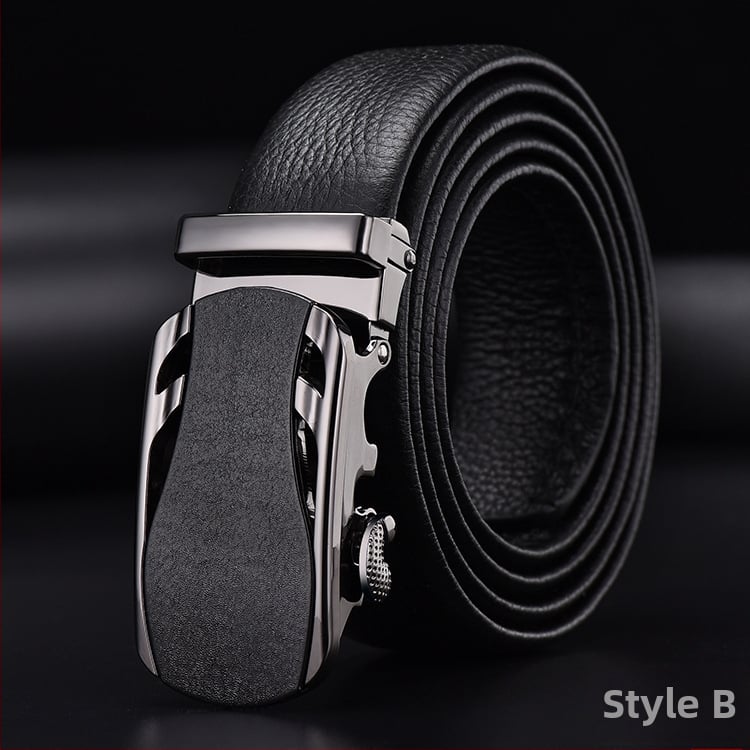 Vīriešu josta no īstas ādas pirmās kārtas ar sakausējuma automātisko sprādzi, platums 2–4 cm, biznesa minimalistiskais stils