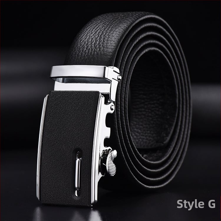 Vīriešu josta no īstas ādas pirmās kārtas ar sakausējuma automātisko sprādzi, platums 2–4 cm, biznesa minimalistiskais stils