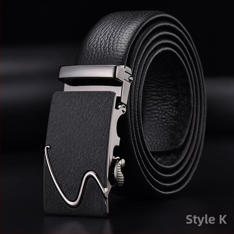 Vīriešu josta no īstas ādas pirmās kārtas ar sakausējuma automātisko sprādzi, platums 2–4 cm, biznesa minimalistiskais stils