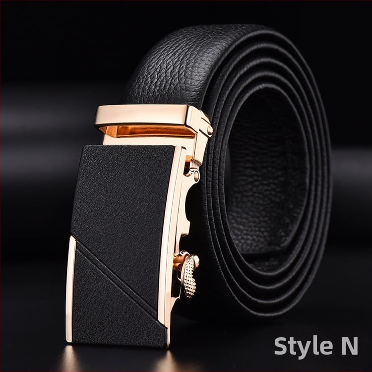 Vīriešu josta no īstas ādas pirmās kārtas ar sakausējuma automātisko sprādzi, platums 2–4 cm, biznesa minimalistiskais stils