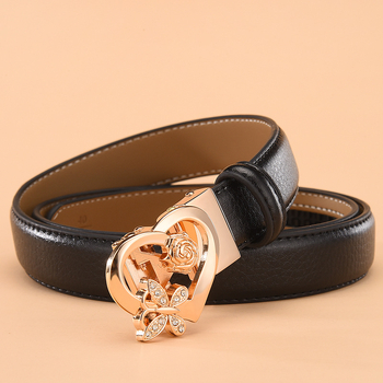 Sieviešu ādas josta ar automātisku sprādzi, divslāņaina liellopa āda, sakausējums sprādze, vienkrāsains raksts