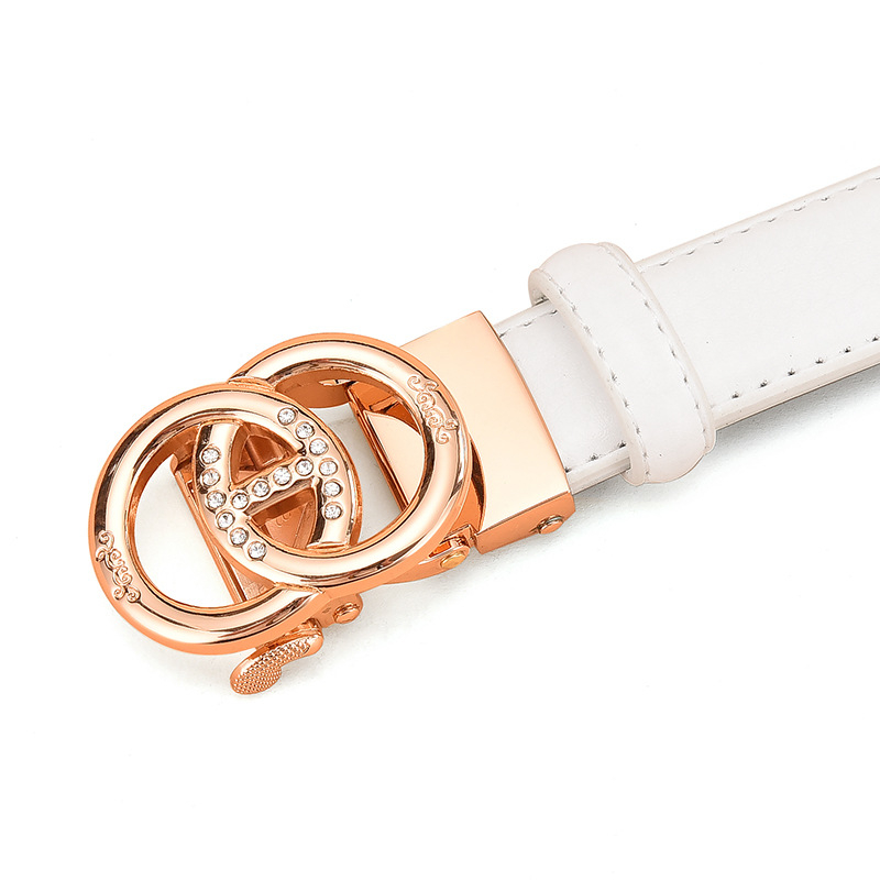 Sieviešu ādas josta ar automātisku sprādzi, divslāņaina liellopa āda, sakausējums sprādze, vienkrāsains raksts