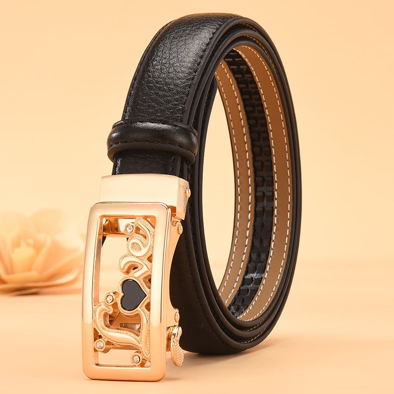 Sieviešu ādas josta ar automātisku sprādzi, divslāņaina liellopa āda, sakausējums sprādze, vienkrāsains raksts