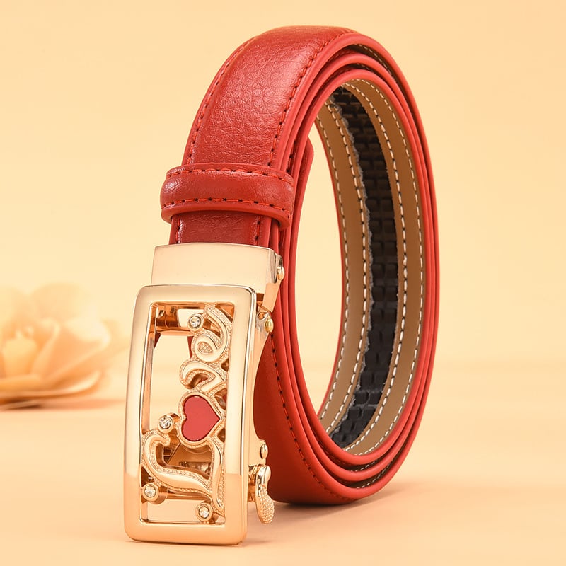 Sieviešu ādas josta ar automātisku sprādzi, divslāņaina liellopa āda, sakausējums sprādze, vienkrāsains raksts