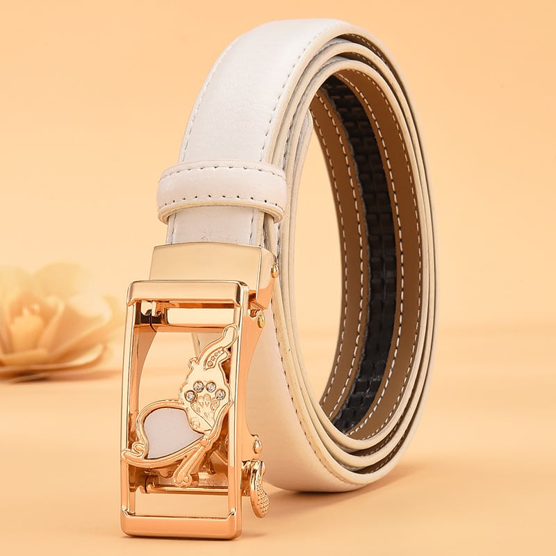 Sieviešu ādas josta ar automātisku sprādzi, divslāņaina liellopa āda, sakausējums sprādze, vienkrāsains raksts