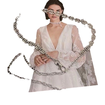 Moteriška juosmens grandinė su perlais ir krištolais, metalinė, vienos kilpos dizainas