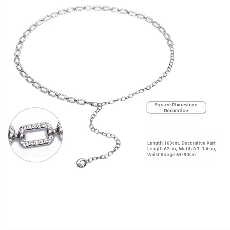 Moteriška juosmens grandinė su perlais ir krištolais, metalinė, vienos kilpos dizainas