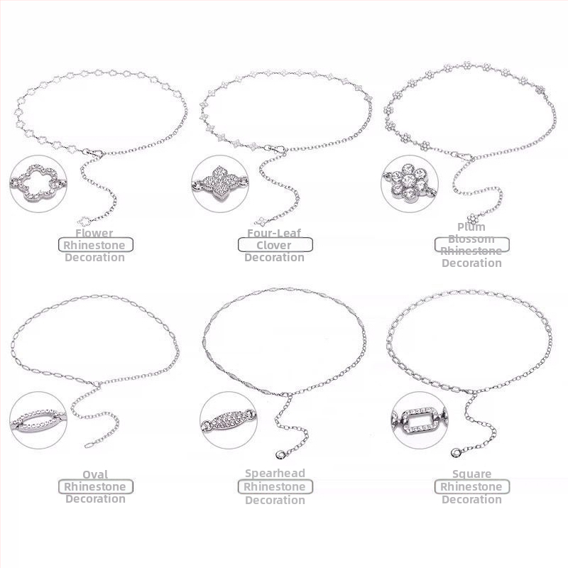 Moteriška juosmens grandinė su perlais ir krištolais, metalinė, vienos kilpos dizainas