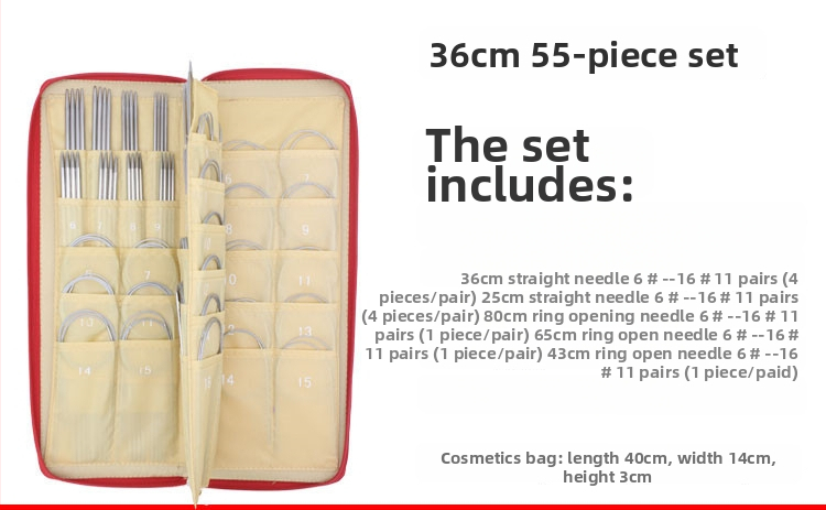 Like it Set de andrele din oțel inoxidabil: circulare și drepte, vârfuri goale, 50 piese