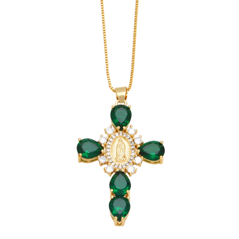 Colier cu pandantiv cruce geometric din cupru, placare electro, lanț de tip O