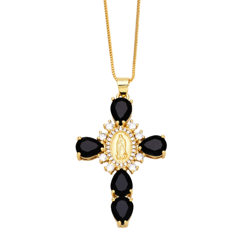 Colier cu pandantiv cruce geometric din cupru, placare electro, lanț de tip O