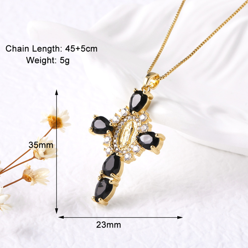 Colier cu pandantiv cruce geometric din cupru, placare electro, lanț de tip O