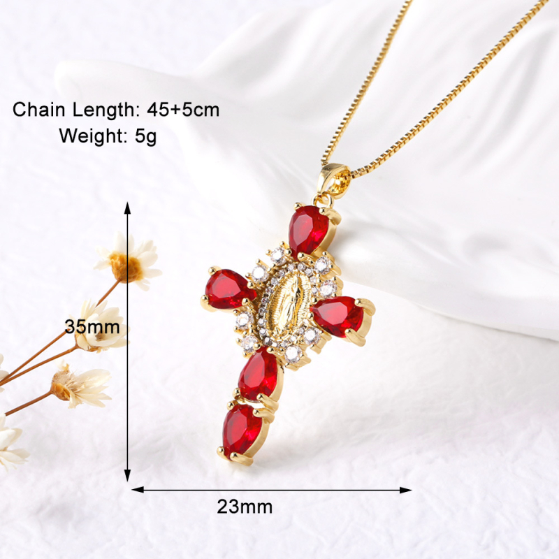 Colier cu pandantiv cruce geometric din cupru, placare electro, lanț de tip O