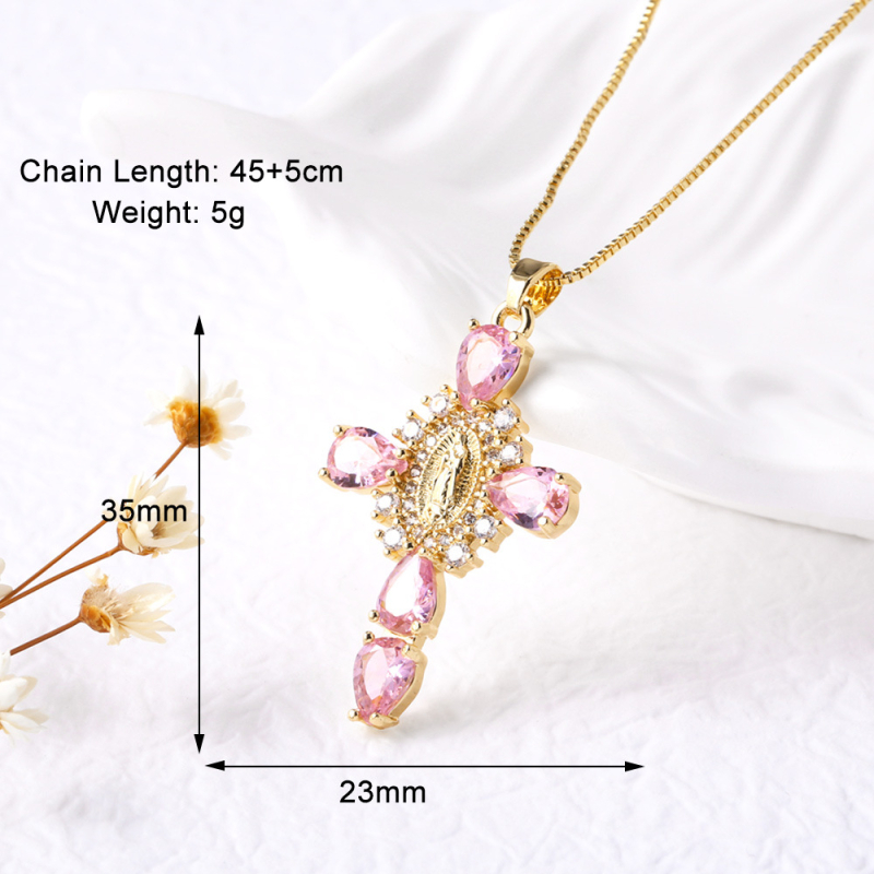 Colier cu pandantiv cruce geometric din cupru, placare electro, lanț de tip O