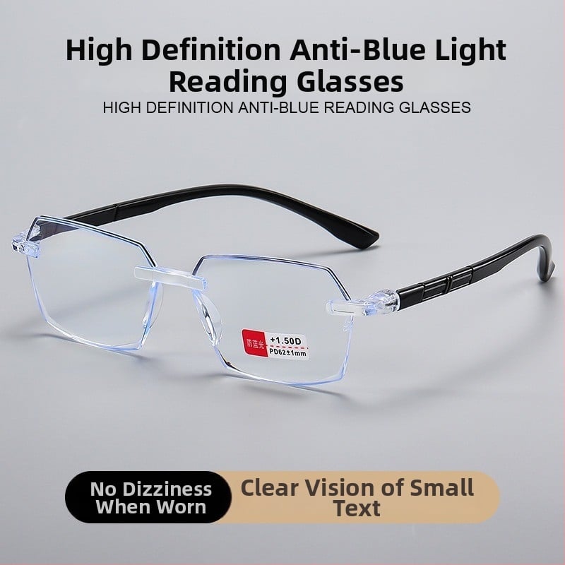 Lasīšanas brillēs ar zilās gaismas aizsardzību, vieglas, 21 g, PC lēcas, kvadrātveida rāmis