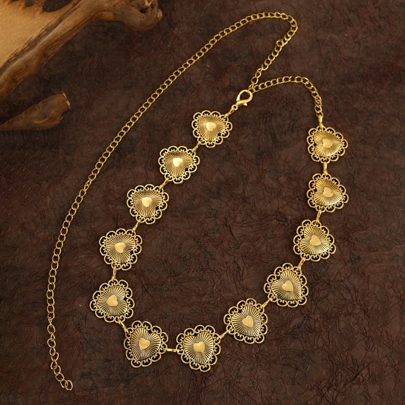 Lančana ogrlica za struk s dizajnom srca, Pine kamen ugrađen, metal, elektroplatiranje, elegantan stil