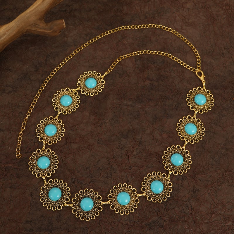 Lančana ogrlica za struk s dizajnom srca, Pine kamen ugrađen, metal, elektroplatiranje, elegantan stil