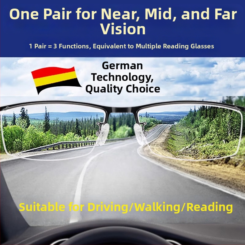 Skaitymo akiniai su anti-mėlynu šviesa, dvigubo naudojimo tolimam ir artimam, pilnas rėmas iš TR+metalo, kvadratiniai rėmai — 2025 metų pavasaris