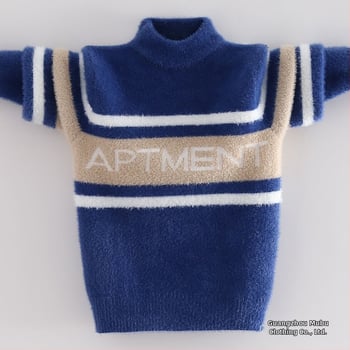 Vaikų mink velvet megztinis su fleece pamušalu ir storu audiniu žiemai (Korėjos stilius; gobtuvė; apvalus kaklas; ilgos rankovės; akrilinis pluoštas)