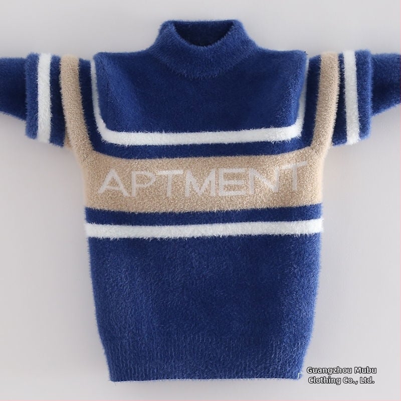 Vaikų mink velvet megztinis su fleece pamušalu ir storu audiniu žiemai (Korėjos stilius; gobtuvė; apvalus kaklas; ilgos rankovės; akrilinis pluoštas)