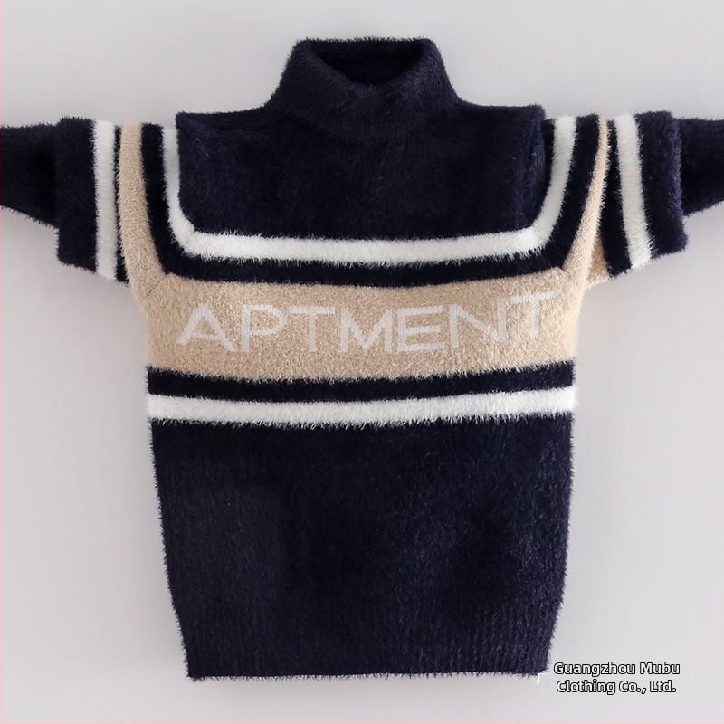 Detský sveter z mink velvetu s fleecovou podšívkou a hrubým materiálom na zimu (kórejský štýl; kapucňa; okrúhly golier; dlhé rukávy; akrylové vlákno)