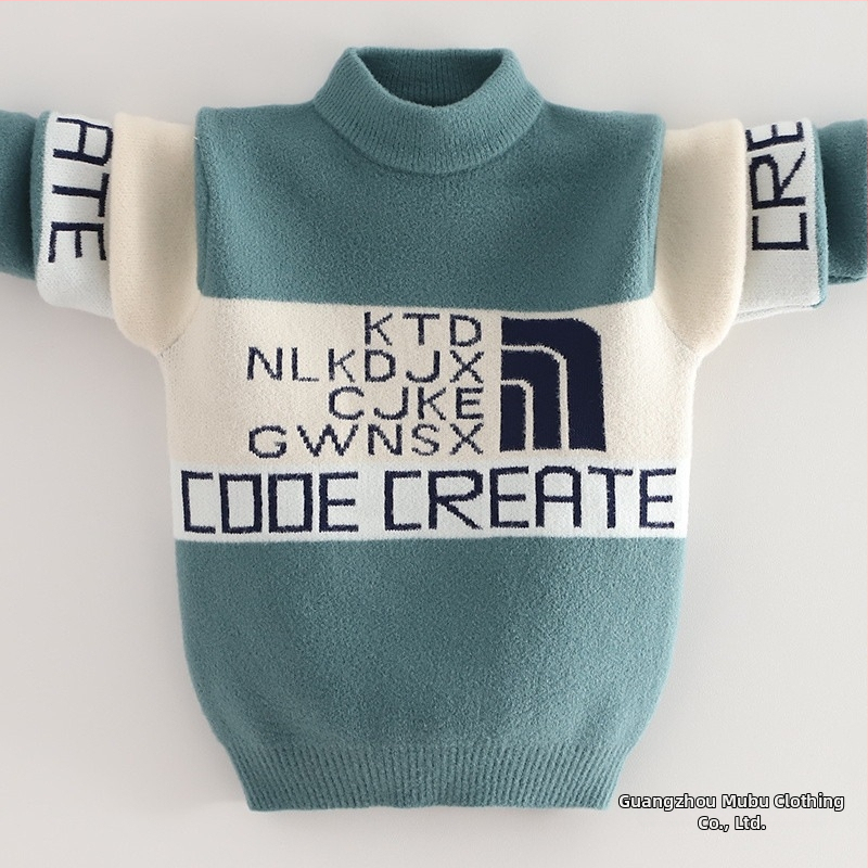 Detský sveter z mink velvetu s fleecovou podšívkou a hrubým materiálom na zimu (kórejský štýl; kapucňa; okrúhly golier; dlhé rukávy; akrylové vlákno)