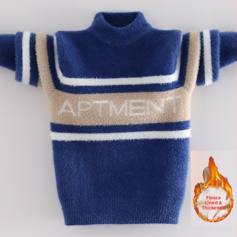 Vaikų mink velvet megztinis su fleece pamušalu ir storu audiniu žiemai (Korėjos stilius; gobtuvė; apvalus kaklas; ilgos rankovės; akrilinis pluoštas)