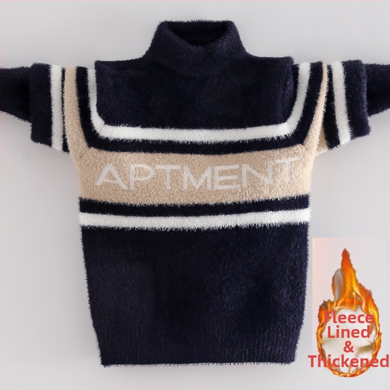 Vaikų mink velvet megztinis su fleece pamušalu ir storu audiniu žiemai (Korėjos stilius; gobtuvė; apvalus kaklas; ilgos rankovės; akrilinis pluoštas)
