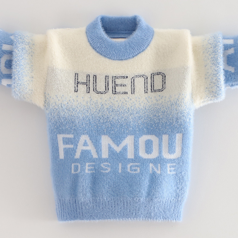 Vaikų mink velvet megztinis su fleece pamušalu ir storu audiniu žiemai (Korėjos stilius; gobtuvė; apvalus kaklas; ilgos rankovės; akrilinis pluoštas)