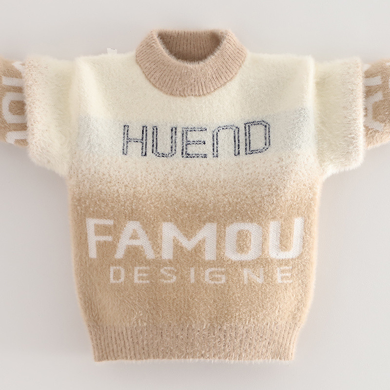 Vaikų mink velvet megztinis su fleece pamušalu ir storu audiniu žiemai (Korėjos stilius; gobtuvė; apvalus kaklas; ilgos rankovės; akrilinis pluoštas)