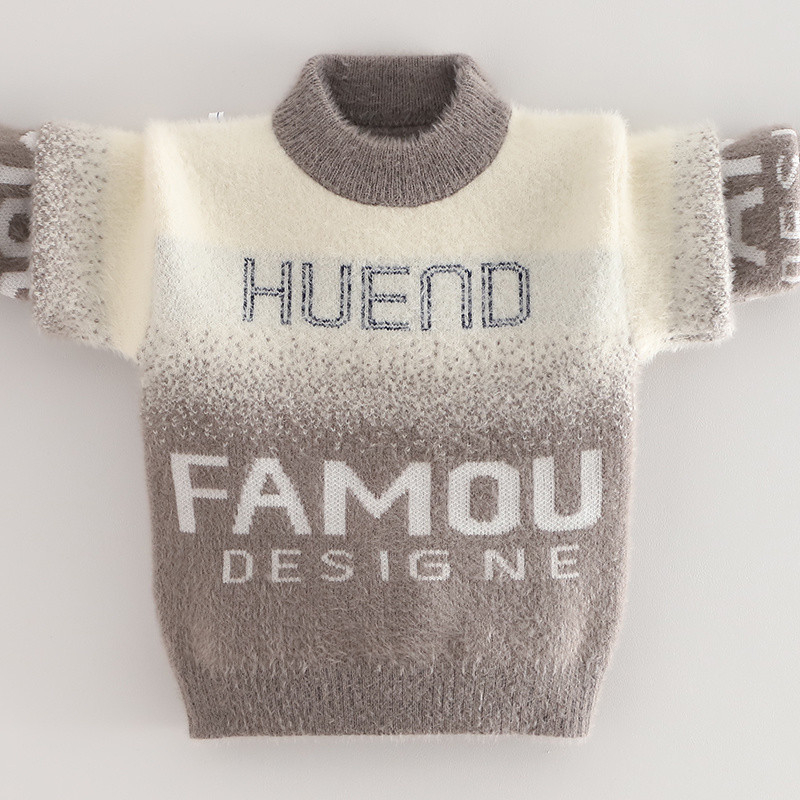 Vaikų mink velvet megztinis su fleece pamušalu ir storu audiniu žiemai (Korėjos stilius; gobtuvė; apvalus kaklas; ilgos rankovės; akrilinis pluoštas)