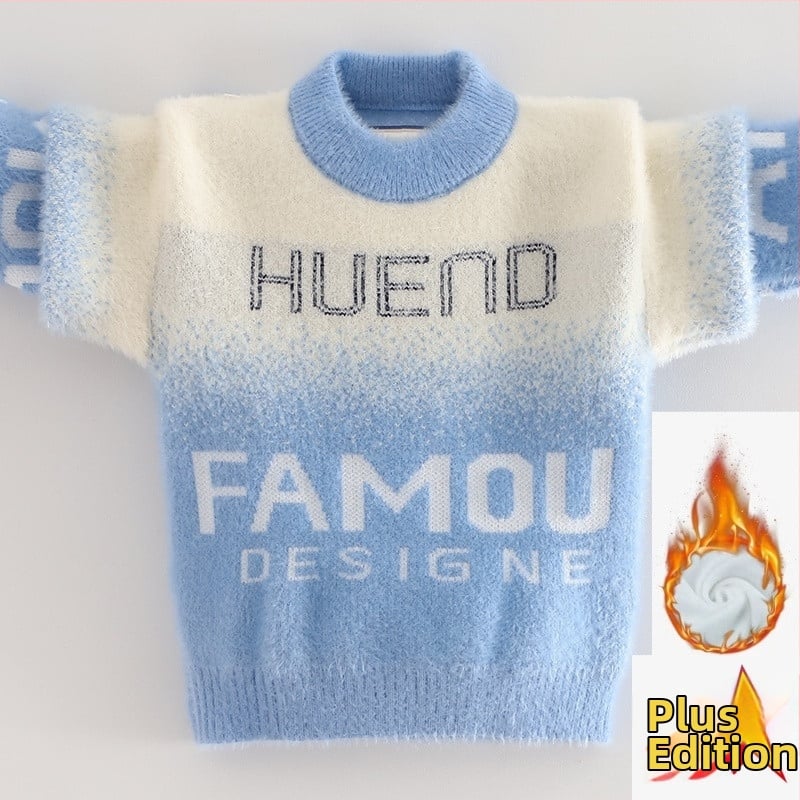 Vaikų mink velvet megztinis su fleece pamušalu ir storu audiniu žiemai (Korėjos stilius; gobtuvė; apvalus kaklas; ilgos rankovės; akrilinis pluoštas)