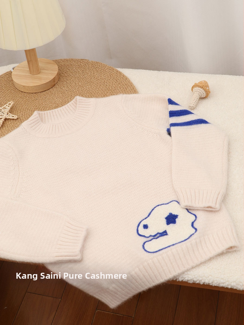 Detský kašmírový sveter, hrubé pletenie, okrúhly rolák, dlhý rukáv, prúžkovaný/karikatúrny/abstraktný vzor, mäkký fleecový povrch, enzýmové pranie, korejský štýl, pre deti 3–8 rokov, 100% kašmír.