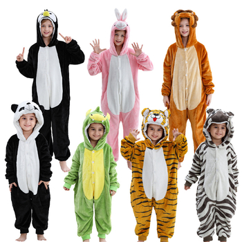 Vaikų flanelinis kombinezonas su animaciniais gyvūnais, gobtuvė, ilgos rankovės, priekinė sagų uždarymas, 100% poliesteris, 3–8 metų vaikams