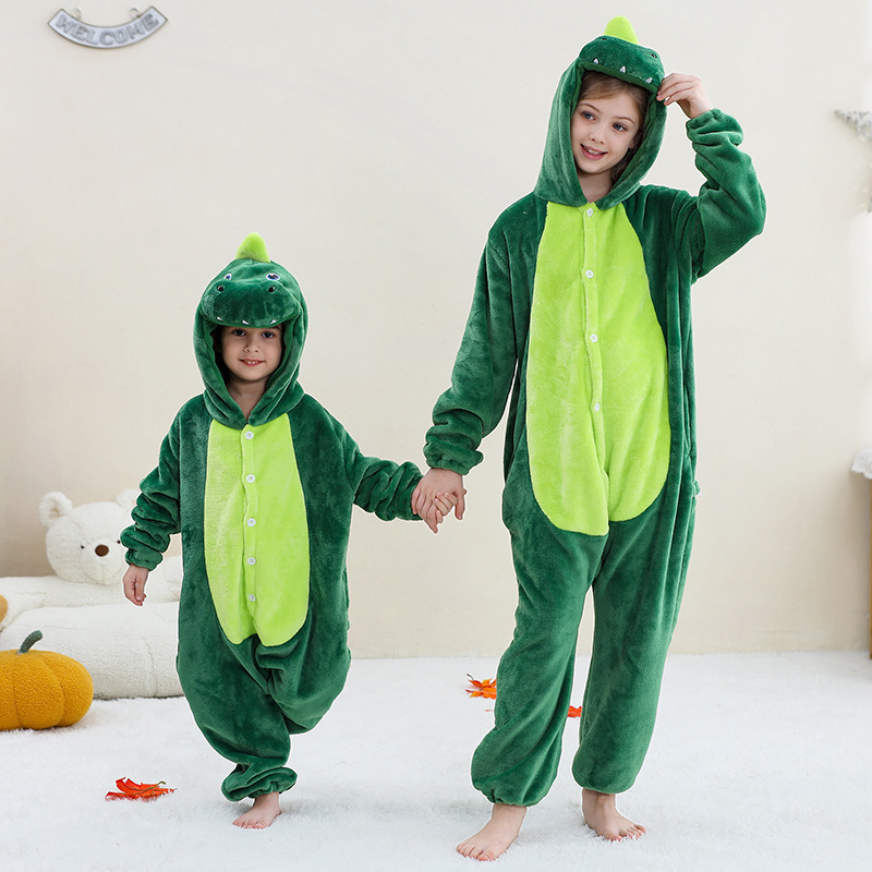 Vaikų flanelinis kombinezonas su animaciniais gyvūnais, gobtuvė, ilgos rankovės, priekinė sagų uždarymas, 100% poliesteris, 3–8 metų vaikams