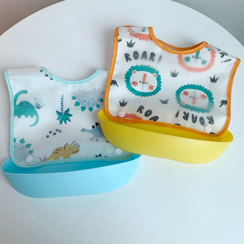 Odvojivi hranilni bib s džepom, vodootporan EVA, uzorak životinja, za dojenčad i djecu do 6 godina