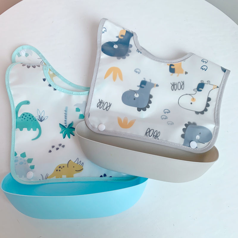 Odvojivi hranilni bib s džepom, vodootporan EVA, uzorak životinja, za dojenčad i djecu do 6 godina