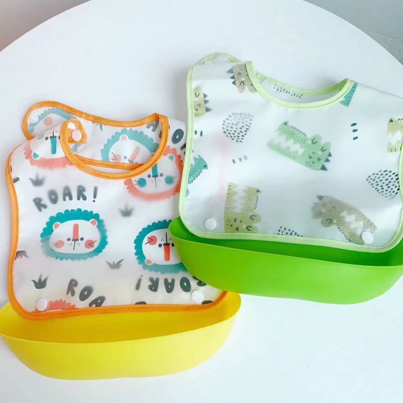Odvojivi hranilni bib s džepom, vodootporan EVA, uzorak životinja, za dojenčad i djecu do 6 godina