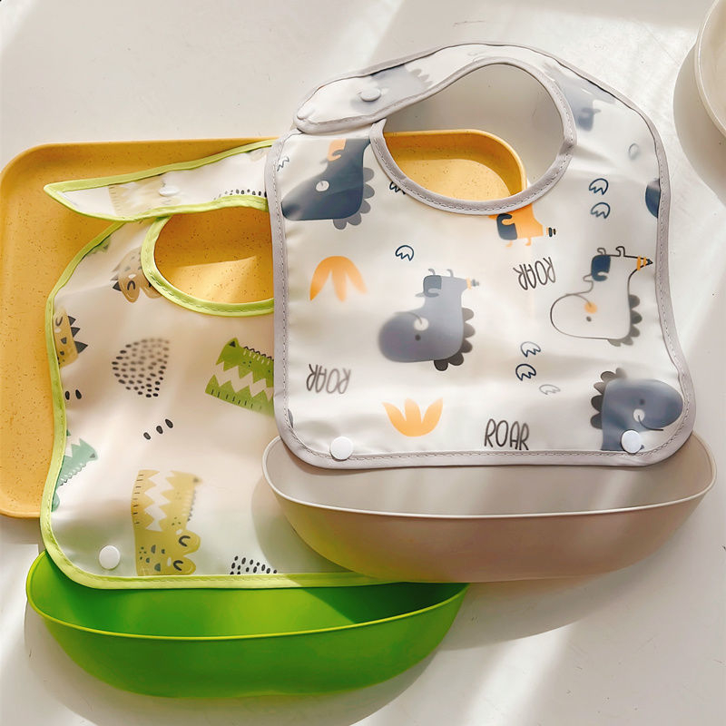 Odvojivi hranilni bib s džepom, vodootporan EVA, uzorak životinja, za dojenčad i djecu do 6 godina